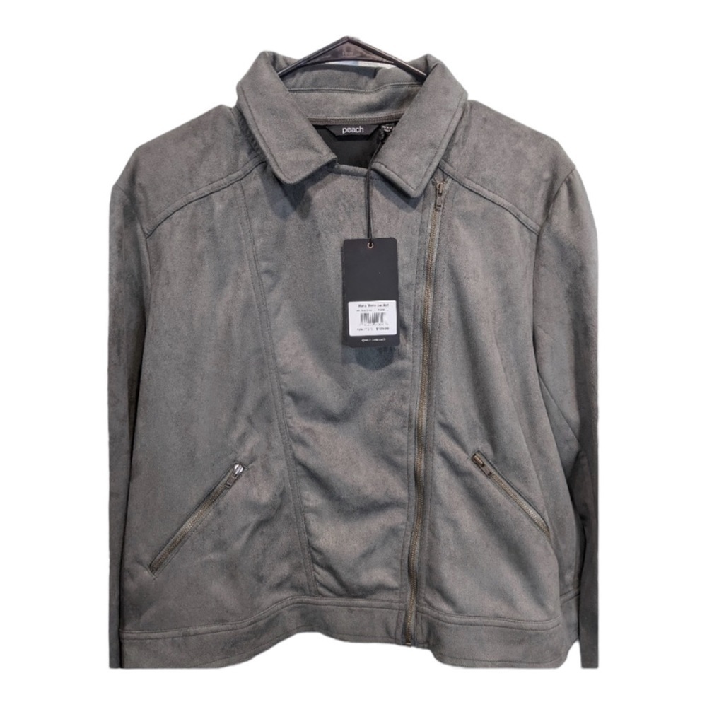 Peach Mara Moto Full Zip Vegan Suede Jacket in Moss Green NWT - Picture 7 of 7